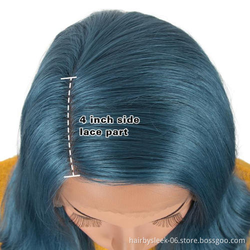 29 Inch Fog Blue Color Arika Synthetic Lace Front Wigs Body Wave HD Lace Front Side Part Wig Synthetic hair wigs For black Women